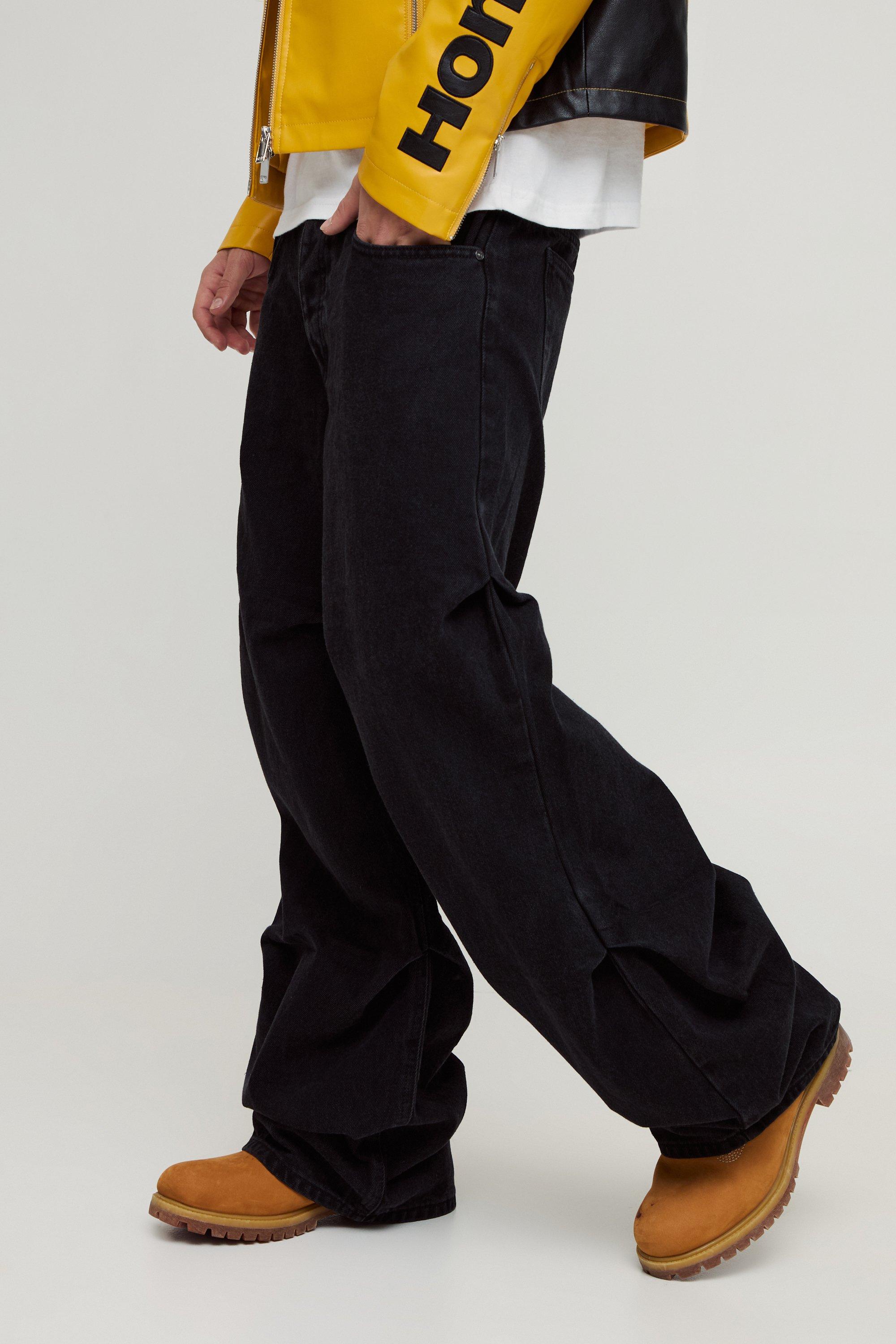 パンツ Black L. Baggy rigid denim Baggy Rigid Ruched Detail Denim Jeans | boohooMAN USA